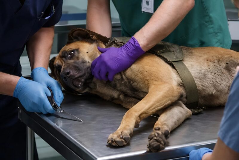 The injured service dog resisted the doctors until the end and would not let them remove his collar; but when they finally managed to cut it off, they saw something truly horrific underneath.