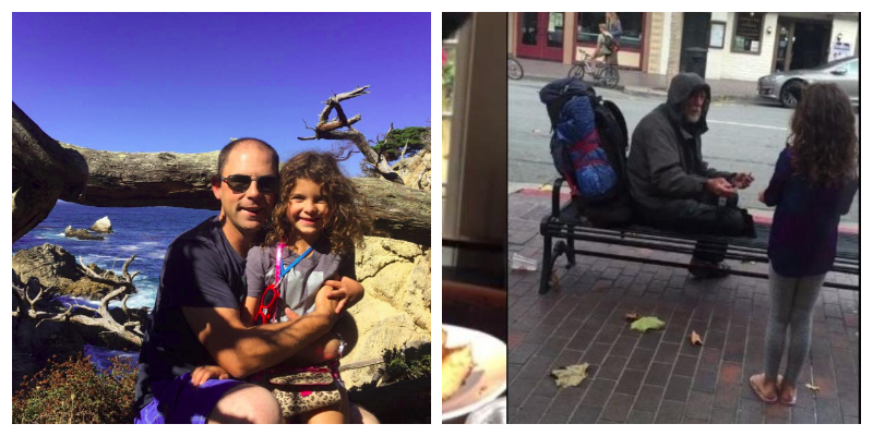 A little girl shared her food with a homeless person